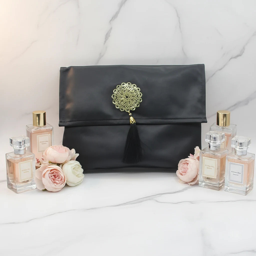 Coffret de prière Noir — Tapis chenille, pochette & tasbih