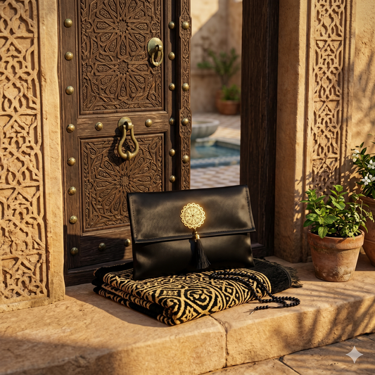 Coffret de prière Noir — Tapis chenille, pochette & tasbih